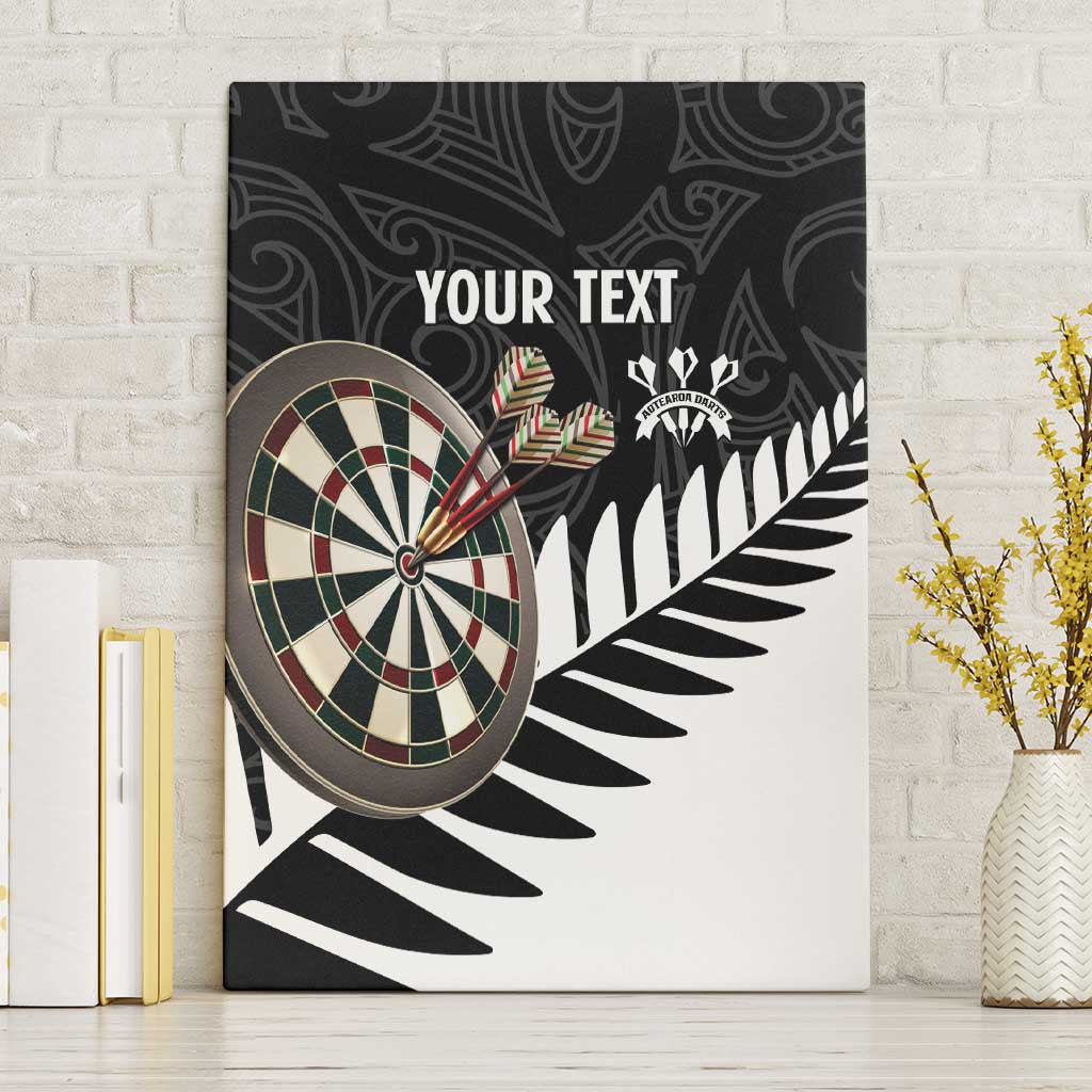 Personalised New Zealand Darts Canvas Wall Art Silver Fern Aotearoa Maori Pattern LT14 Without Frame Black - Polynesian Pride