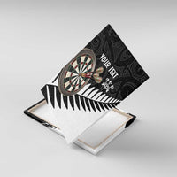 Personalised New Zealand Darts Canvas Wall Art Silver Fern Aotearoa Maori Pattern LT14 With Frame Black - Polynesian Pride