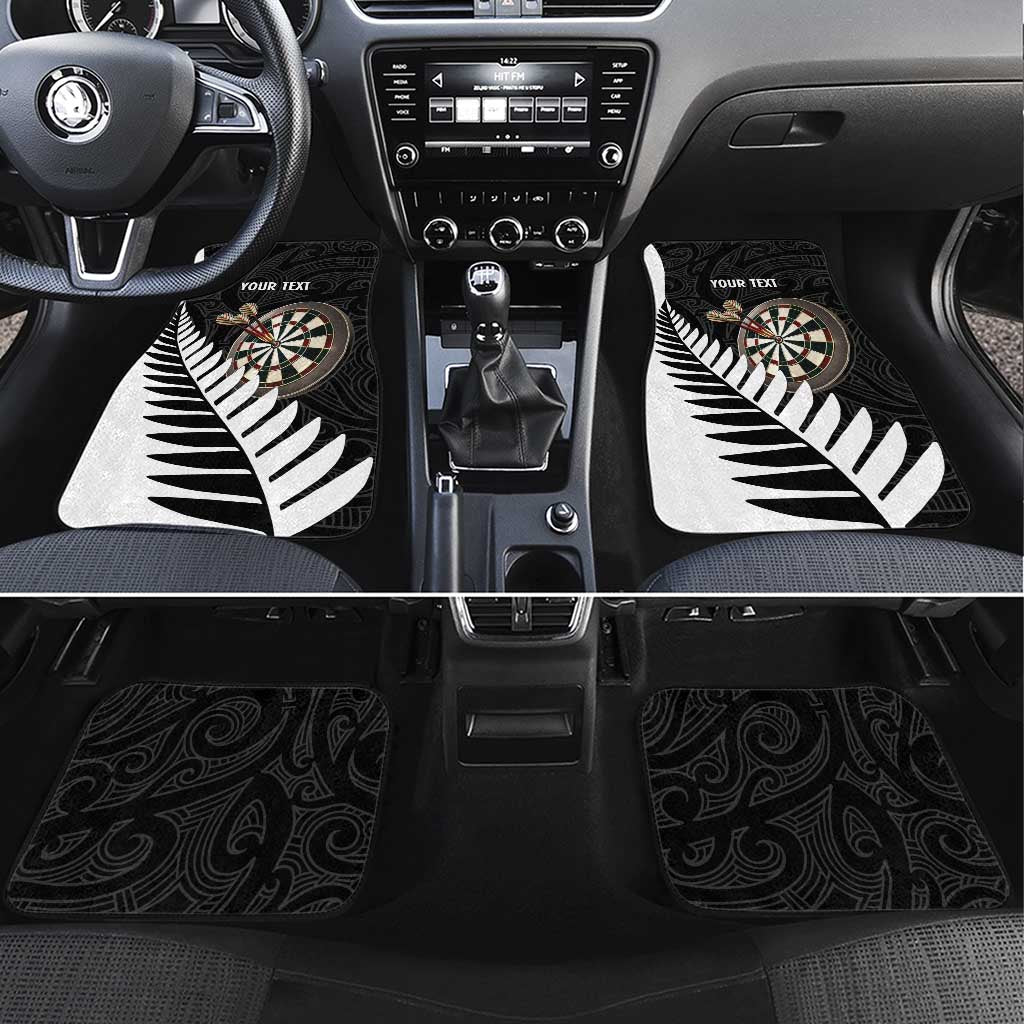 Personalised New Zealand Darts Car Mats Silver Fern Aotearoa Maori Pattern LT14 Set 4pcs Black - Polynesian Pride