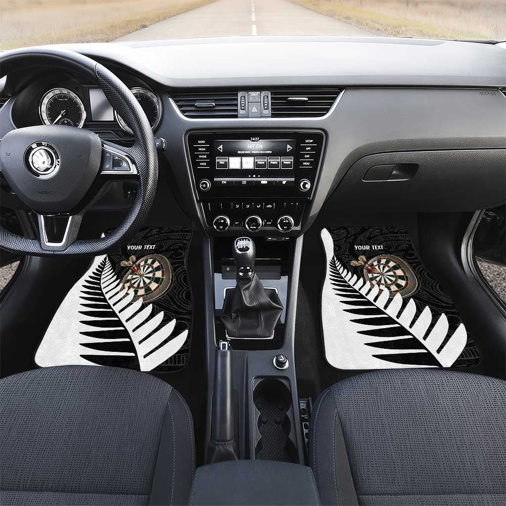 Personalised New Zealand Darts Car Mats Silver Fern Aotearoa Maori Pattern LT14 Set 2pcs - Front Black - Polynesian Pride