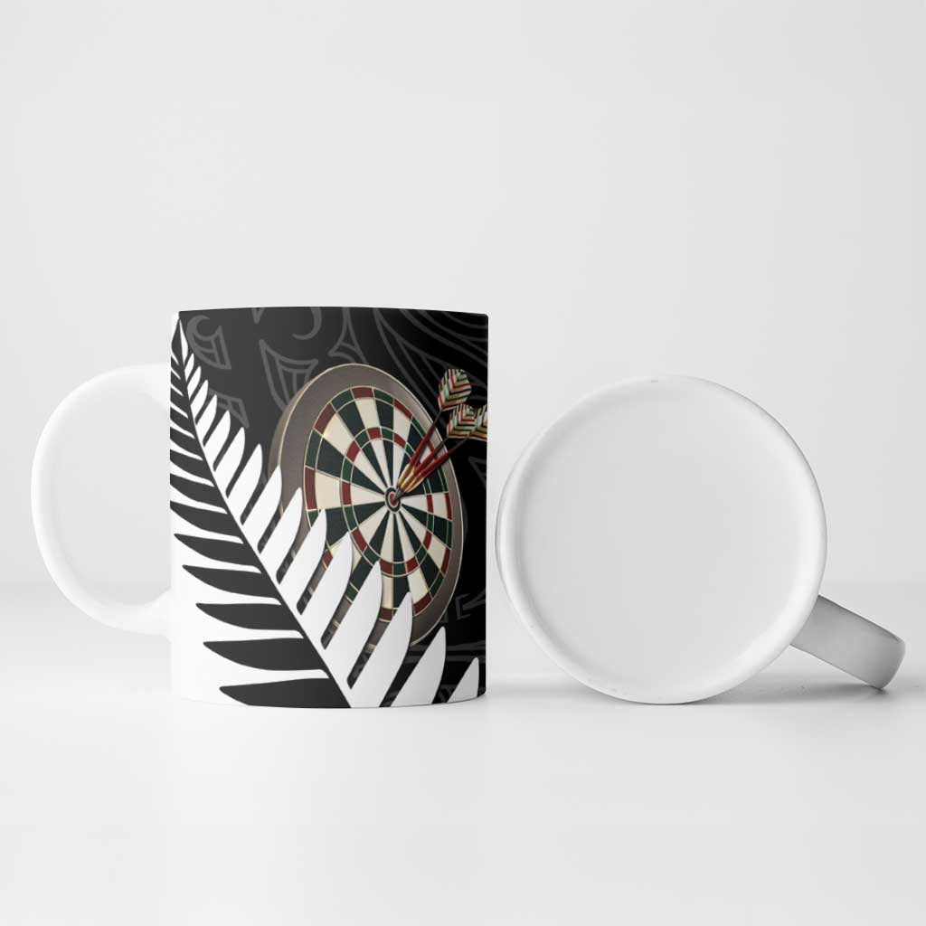 Personalised New Zealand Darts Ceramic Mug Silver Fern Aotearoa Maori Pattern - Polynesian Pride