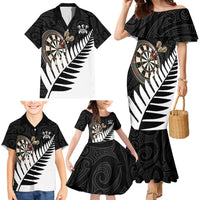Personalised New Zealand Darts Family Matching Mermaid Dress and Hawaiian Shirt Silver Fern Aotearoa Maori Pattern - Polynesian Pride