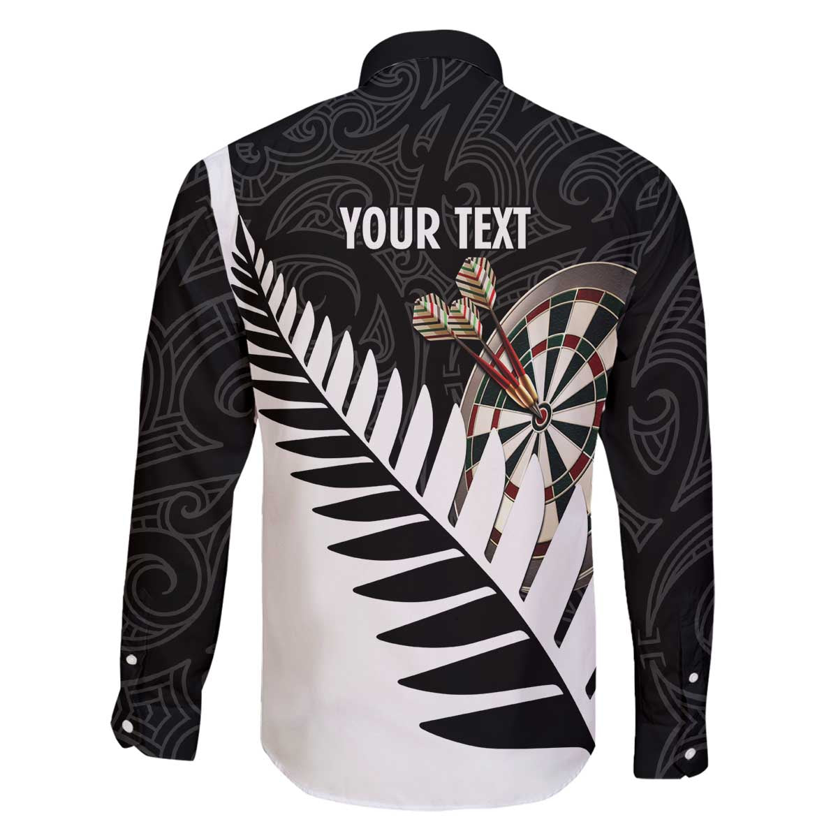 Personalised New Zealand Darts Family Matching Off The Shoulder Long Sleeve Dress and Hawaiian Shirt Silver Fern Aotearoa Maori Pattern - Polynesian Pride