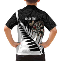 Personalised New Zealand Darts Family Matching Off Shoulder Maxi Dress and Hawaiian Shirt Silver Fern Aotearoa Maori Pattern - Polynesian Pride