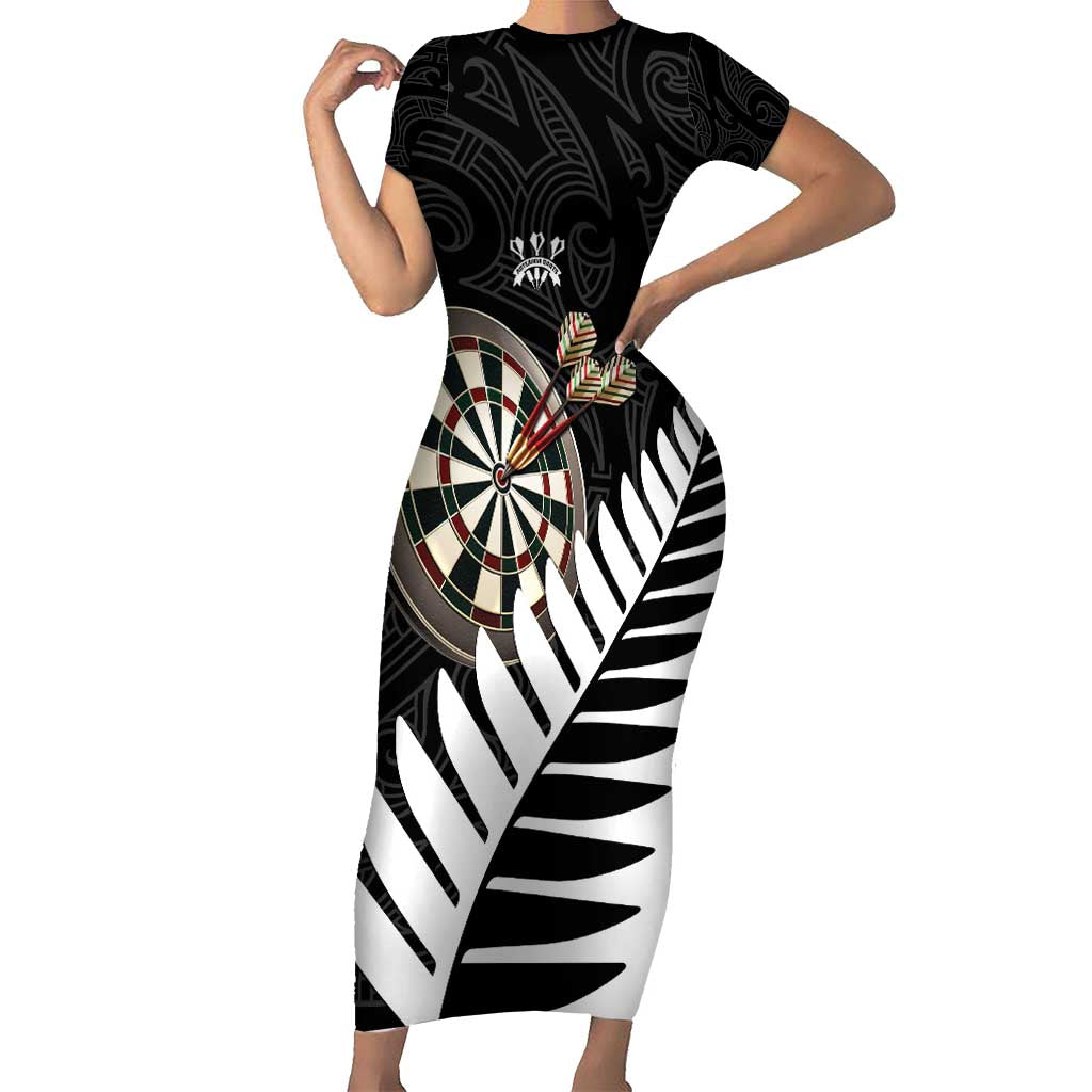 Personalised New Zealand Darts Family Matching Short Sleeve Bodycon Dress and Hawaiian Shirt Silver Fern Aotearoa Maori Pattern - Polynesian Pride