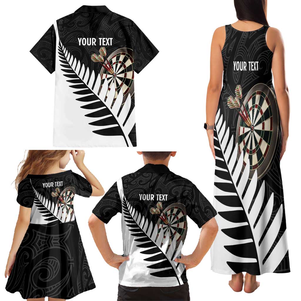 Personalised New Zealand Darts Family Matching Tank Maxi Dress and Hawaiian Shirt Silver Fern Aotearoa Maori Pattern - Polynesian Pride