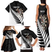Personalised New Zealand Darts Family Matching Tank Maxi Dress and Hawaiian Shirt Silver Fern Aotearoa Maori Pattern - Polynesian Pride