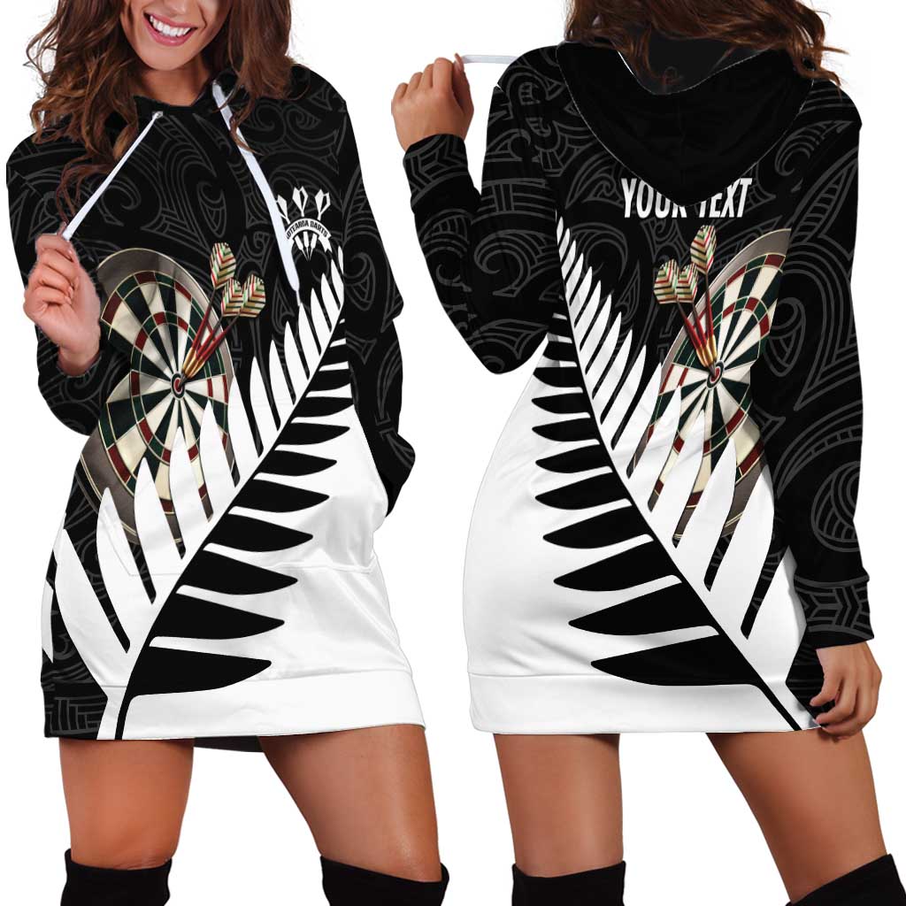 Personalised New Zealand Darts Hoodie Dress Silver Fern Aotearoa Maori Pattern - Polynesian Pride