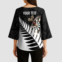 Personalised New Zealand Darts Kimono Sleeve Blouse Silver Fern Aotearoa Maori Pattern - Polynesian Pride