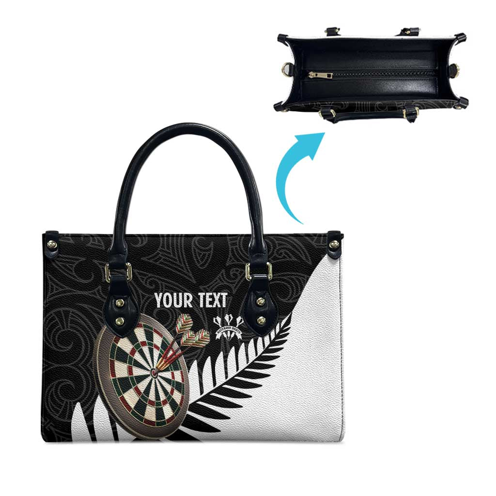 Personalised New Zealand Darts Leather Bag Silver Fern Aotearoa Maori Pattern - Polynesian Pride