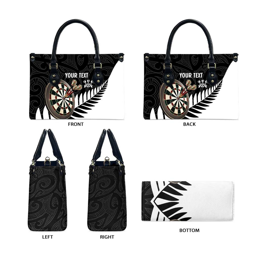 Personalised New Zealand Darts Leather Bag Silver Fern Aotearoa Maori Pattern - Polynesian Pride