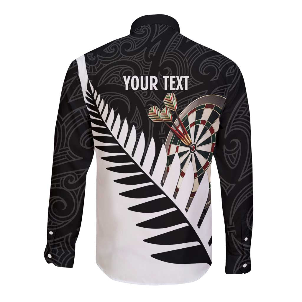Personalised New Zealand Darts Long Sleeve Button Shirt Silver Fern Aotearoa Maori Pattern - Polynesian Pride