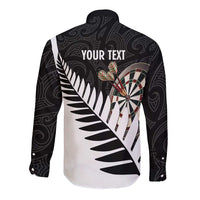 Personalised New Zealand Darts Long Sleeve Button Shirt Silver Fern Aotearoa Maori Pattern - Polynesian Pride