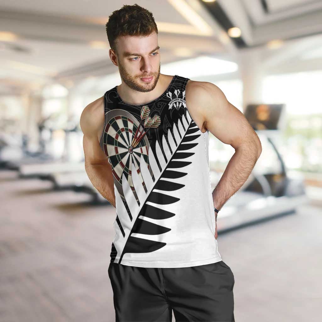 Personalised New Zealand Darts Men Tank Top Silver Fern Aotearoa Maori Pattern - Polynesian Pride