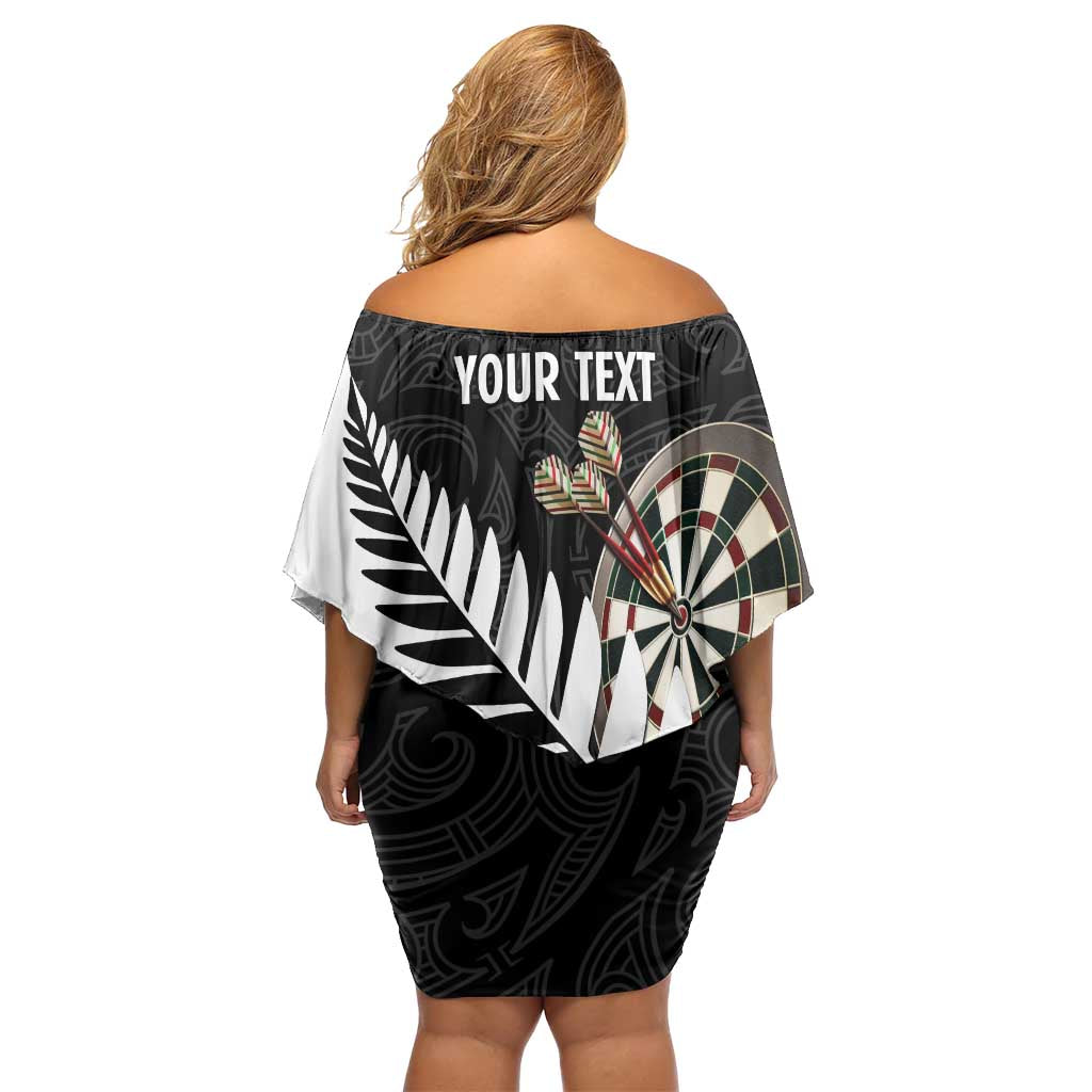 Personalised New Zealand Darts Off Shoulder Short Dress Silver Fern Aotearoa Maori Pattern - Polynesian Pride