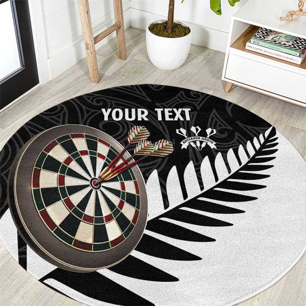 Personalised New Zealand Darts Round Carpet Silver Fern Aotearoa Maori Pattern - Polynesian Pride