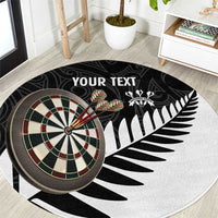 Personalised New Zealand Darts Round Carpet Silver Fern Aotearoa Maori Pattern - Polynesian Pride