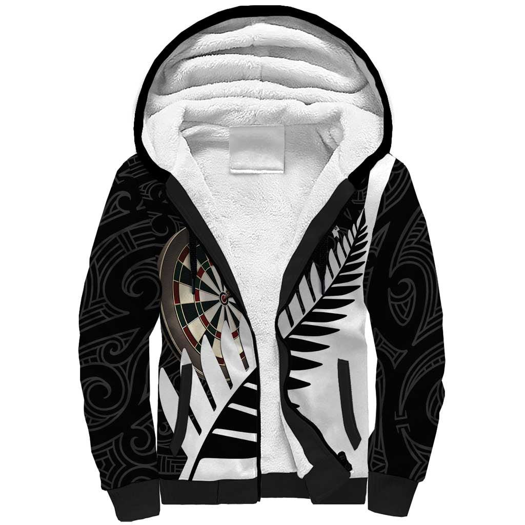 Personalised New Zealand Darts Sherpa Hoodie Silver Fern Aotearoa Maori Pattern - Polynesian Pride