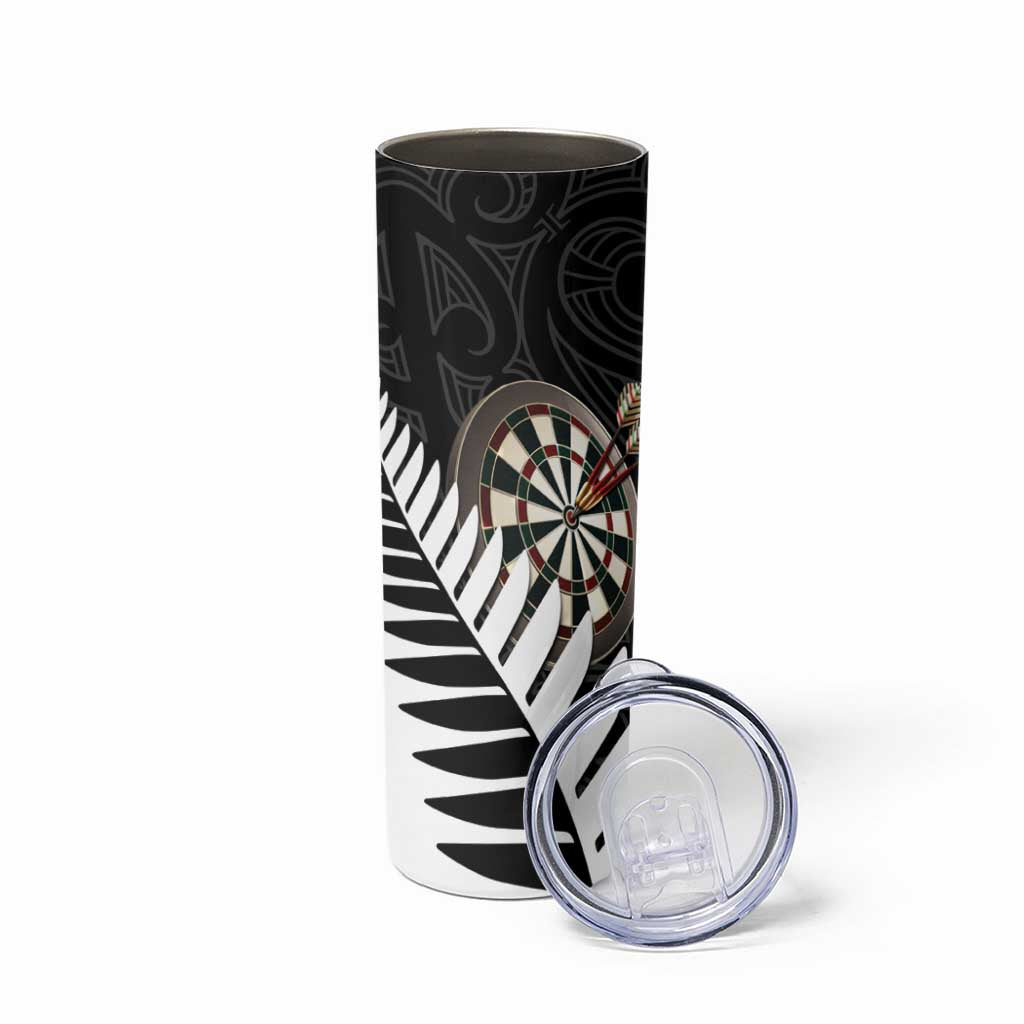 Personalised New Zealand Darts Skinny Tumbler Silver Fern Aotearoa Maori Pattern - Polynesian Pride