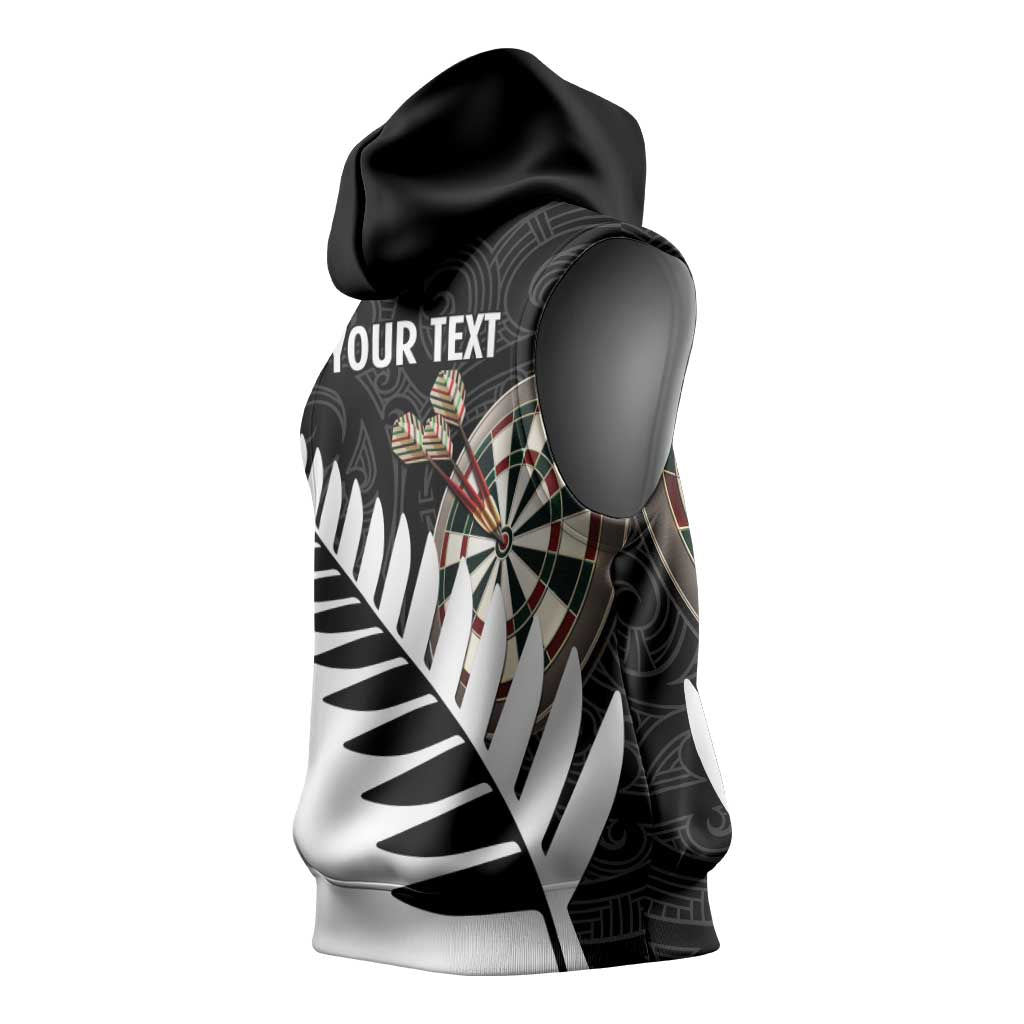 Personalised New Zealand Darts Sleeveless Hoodie Silver Fern Aotearoa Maori Pattern - Polynesian Pride