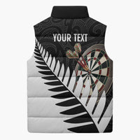 Personalised New Zealand Darts Sleeveless Puffer Jacket Silver Fern Aotearoa Maori Pattern - Polynesian Pride