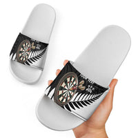 Personalised New Zealand Darts Slide Sandals Silver Fern Aotearoa Maori Pattern - Polynesian Pride
