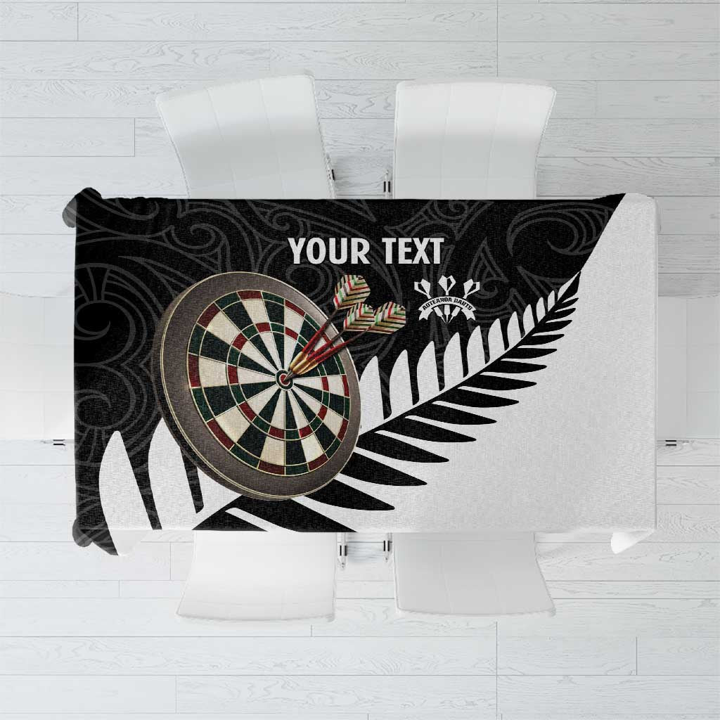 Personalised New Zealand Darts Tablecloth Silver Fern Aotearoa Maori Pattern LT14 Black - Polynesian Pride