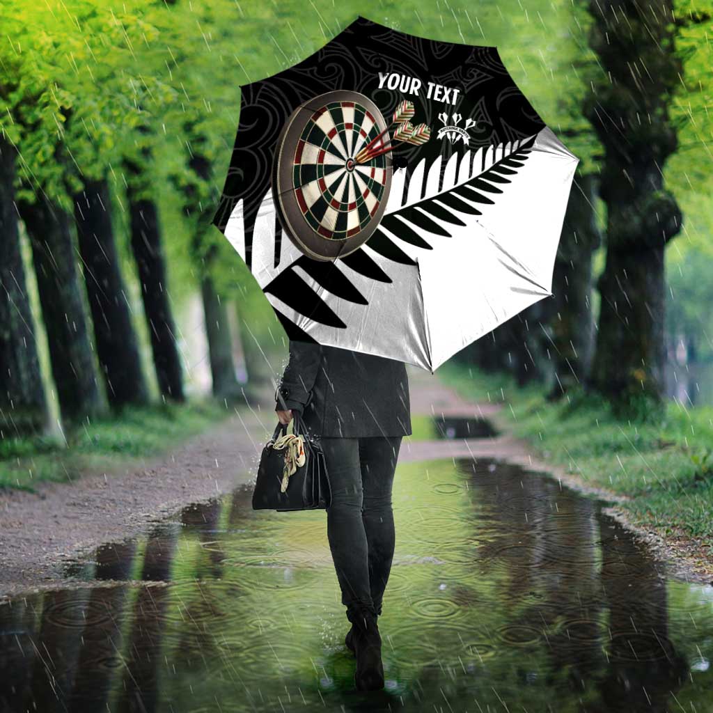 Personalised New Zealand Darts Umbrella Silver Fern Aotearoa Maori Pattern - Polynesian Pride