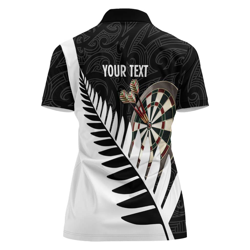 Personalised New Zealand Darts Women Polo Shirt Silver Fern Aotearoa Maori Pattern - Polynesian Pride
