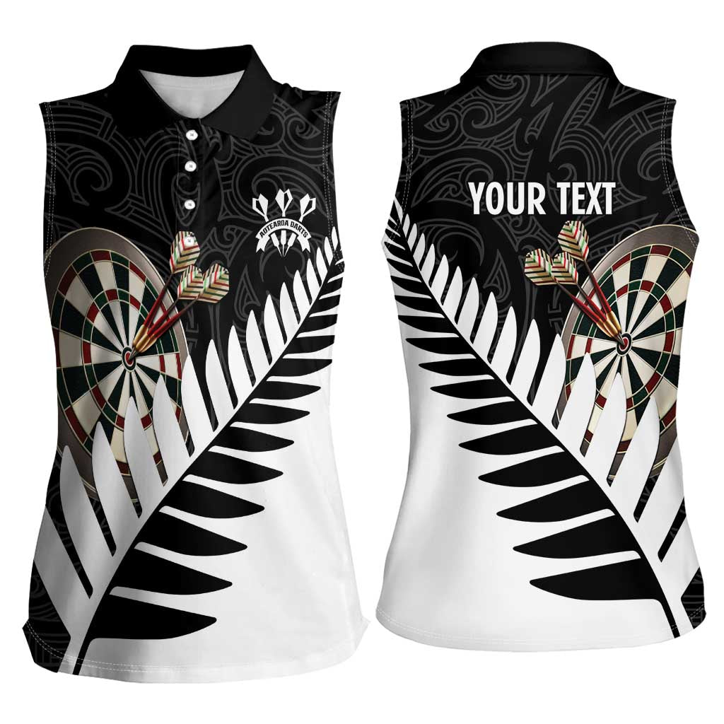 Personalised New Zealand Darts Women Sleeveless Polo Shirt Silver Fern Aotearoa Maori Pattern - Polynesian Pride