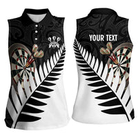 Personalised New Zealand Darts Women Sleeveless Polo Shirt Silver Fern Aotearoa Maori Pattern - Polynesian Pride