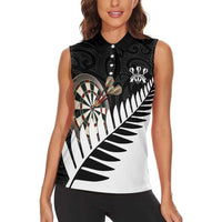 Personalised New Zealand Darts Women Sleeveless Polo Shirt Silver Fern Aotearoa Maori Pattern - Polynesian Pride