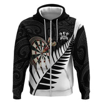 Personalised New Zealand Darts Zip Hoodie Silver Fern Aotearoa Maori Pattern - Polynesian Pride