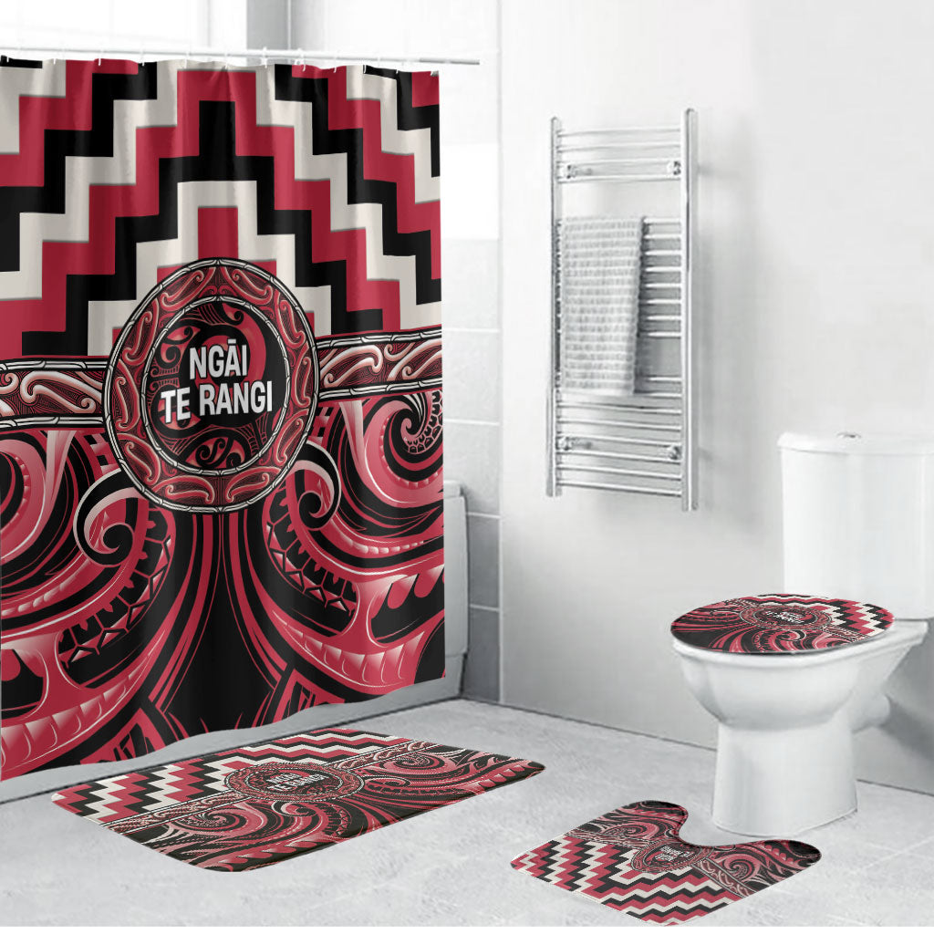 Aotearoa Ngai Te Rangi Bathroom Set Maori Iwi Poutama Puhoro Tattoo LT14 Bathroom Set (4 pcs) Red - Polynesian Pride