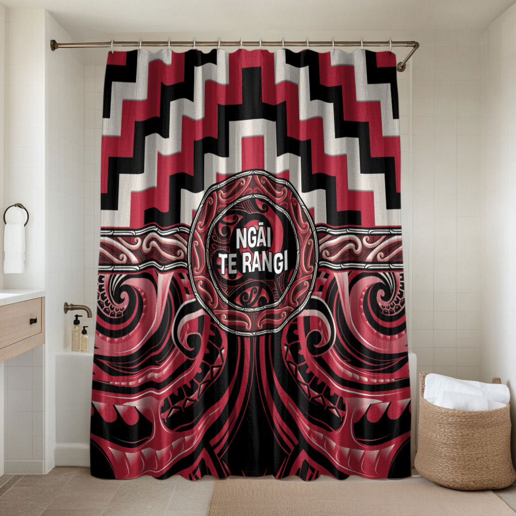 Aotearoa Ngai Te Rangi Bathroom Set Maori Iwi Poutama Puhoro Tattoo LT14 Shower Curtain Only Red - Polynesian Pride