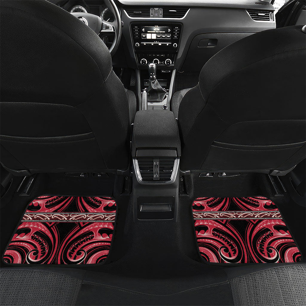 Aotearoa Ngai Te Rangi Personalised Car Mats Maori Iwi Poutama Puhoro Tattoo LT14 Set 2pcs - Back Red - Polynesian Pride