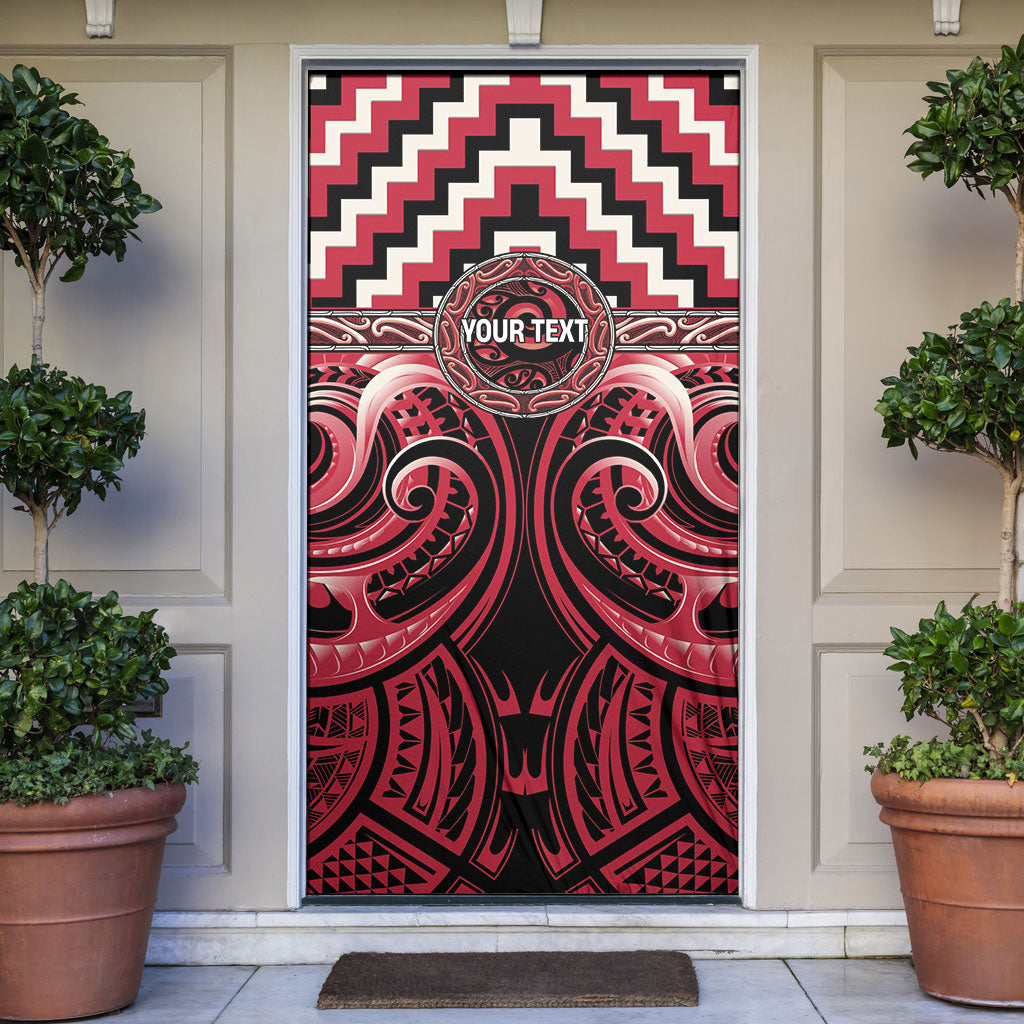 Aotearoa Ngai Te Rangi Personalised Door Cover Maori Iwi Poutama Puhoro Tattoo LT14 Red - Polynesian Pride