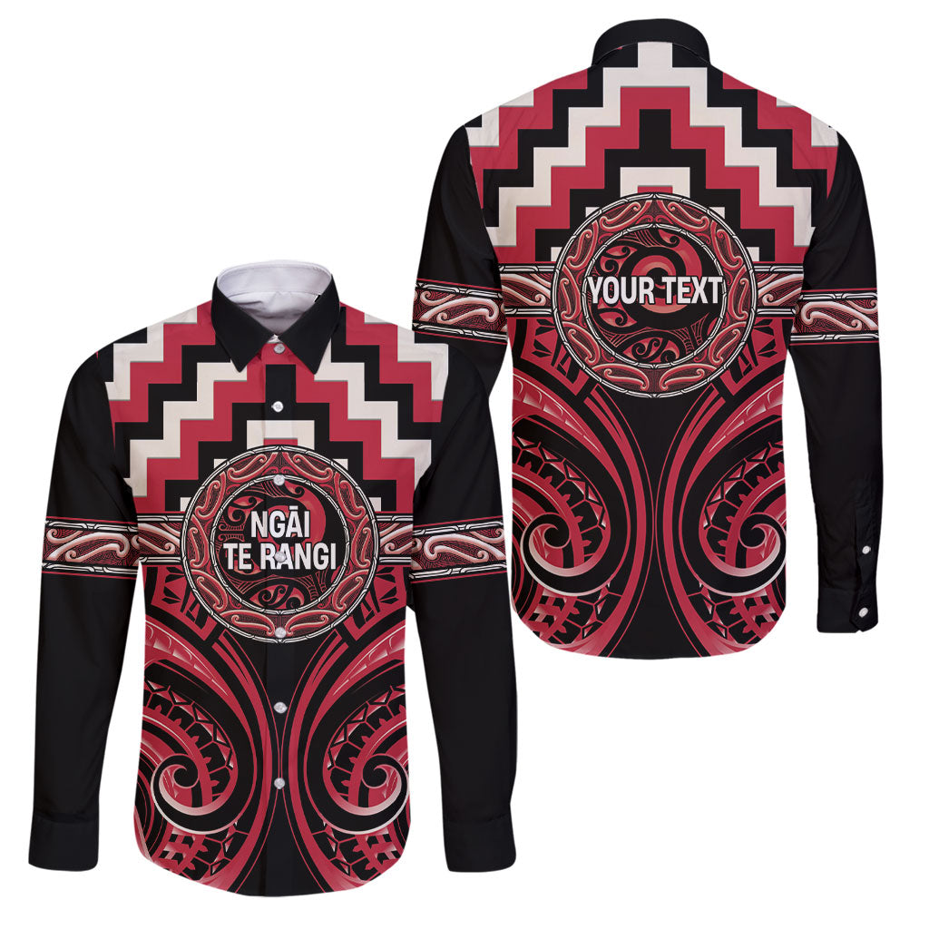 Aotearoa Ngai Te Rangi Personalised Family Matching Long Sleeve Bodycon Dress and Hawaiian Shirt Maori Iwi Poutama Puhoro Tattoo LT14 Dad's Shirt - Long Sleeve Red - Polynesian Pride