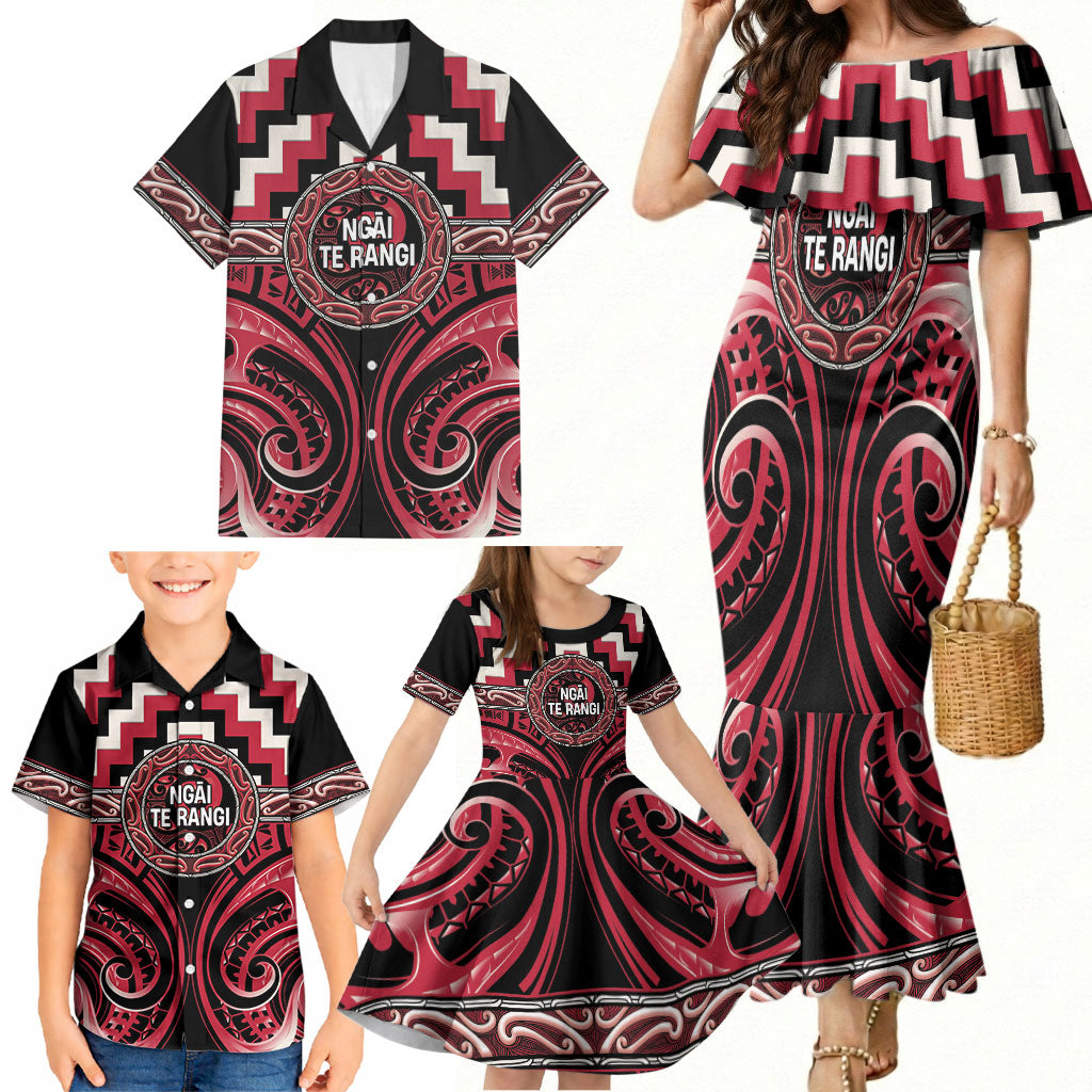 Aotearoa Ngai Te Rangi Personalised Family Matching Mermaid Dress and Hawaiian Shirt Maori Iwi Poutama Puhoro Tattoo LT14 - Polynesian Pride