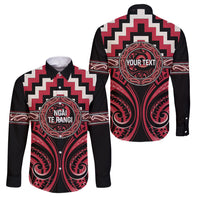 Aotearoa Ngai Te Rangi Personalised Family Matching Summer Maxi Dress and Hawaiian Shirt Maori Iwi Poutama Puhoro Tattoo LT14 Dad's Shirt - Long Sleeve Red - Polynesian Pride