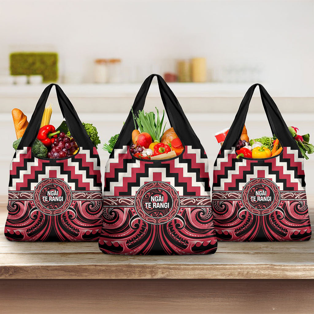 Aotearoa Ngai Te Rangi Grocery Bag Maori Iwi Poutama Puhoro Tattoo LT14 3-pack One Size Red - Polynesian Pride