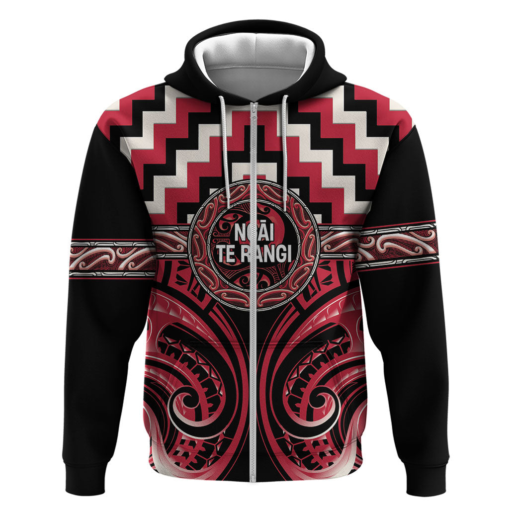 Aotearoa Ngai Te Rangi Personalised Hoodie Maori Iwi Poutama Puhoro Tattoo LT14 Zip Hoodie Red - Polynesian Pride