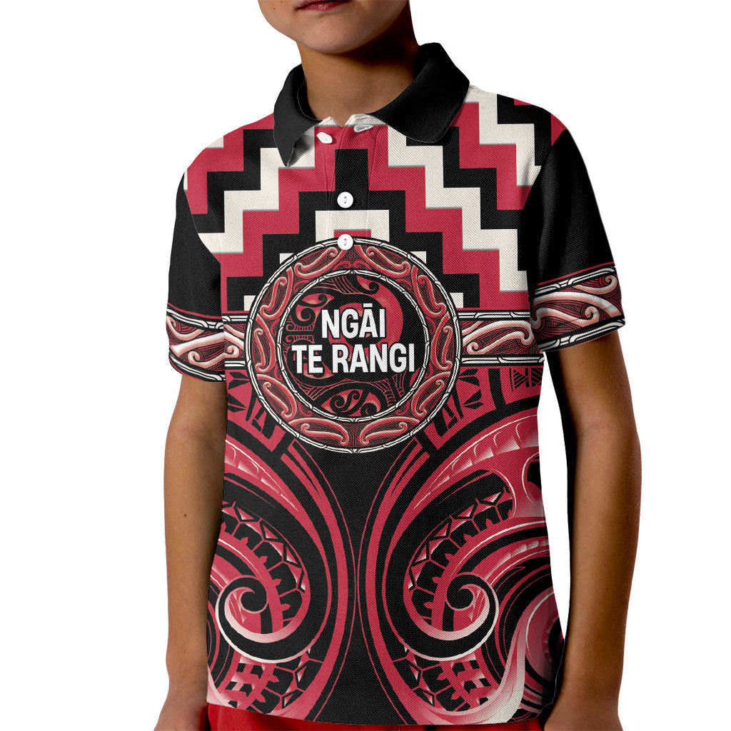 Aotearoa Ngai Te Rangi Personalised Kid Polo Shirt Maori Iwi Poutama Puhoro Tattoo LT14 Kid Red - Polynesian Pride