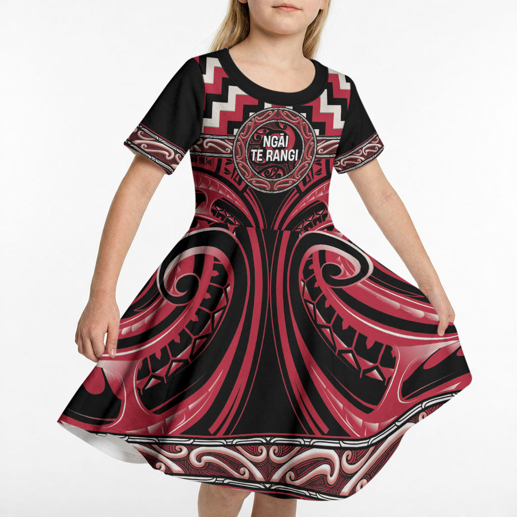Aotearoa Ngai Te Rangi Personalised Kid Short Sleeve Dress Maori Iwi Poutama Puhoro Tattoo LT14 - Polynesian Pride