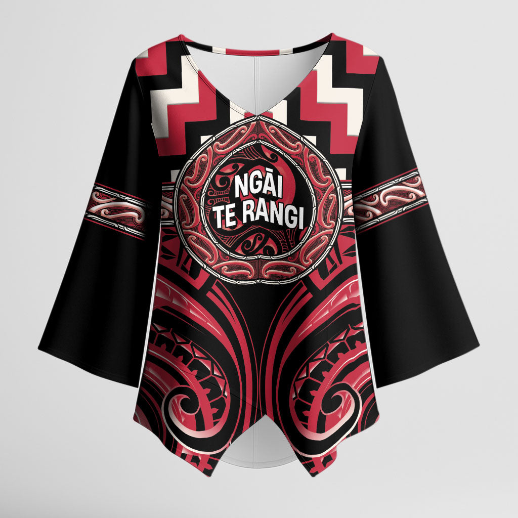Aotearoa Ngai Te Rangi Personalised Kimono Sleeve Blouse Maori Iwi Poutama Puhoro Tattoo LT14 Female Red - Polynesian Pride