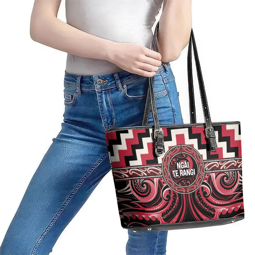 Aotearoa Ngai Te Rangi Leather Tote Bag Maori Iwi Poutama Puhoro Tattoo LT14 - Polynesian Pride