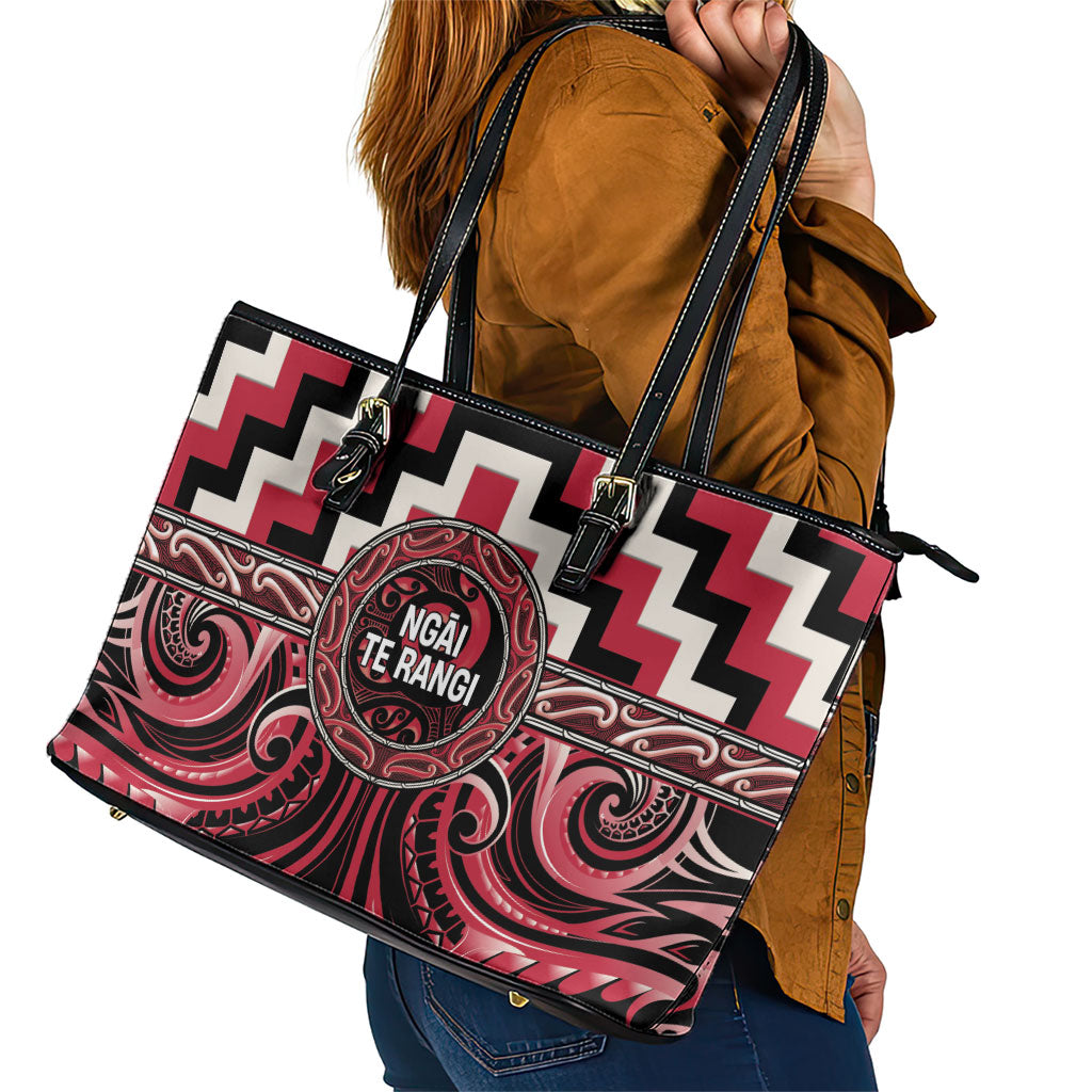 Aotearoa Ngai Te Rangi Leather Tote Bag Maori Iwi Poutama Puhoro Tattoo LT14 - Polynesian Pride