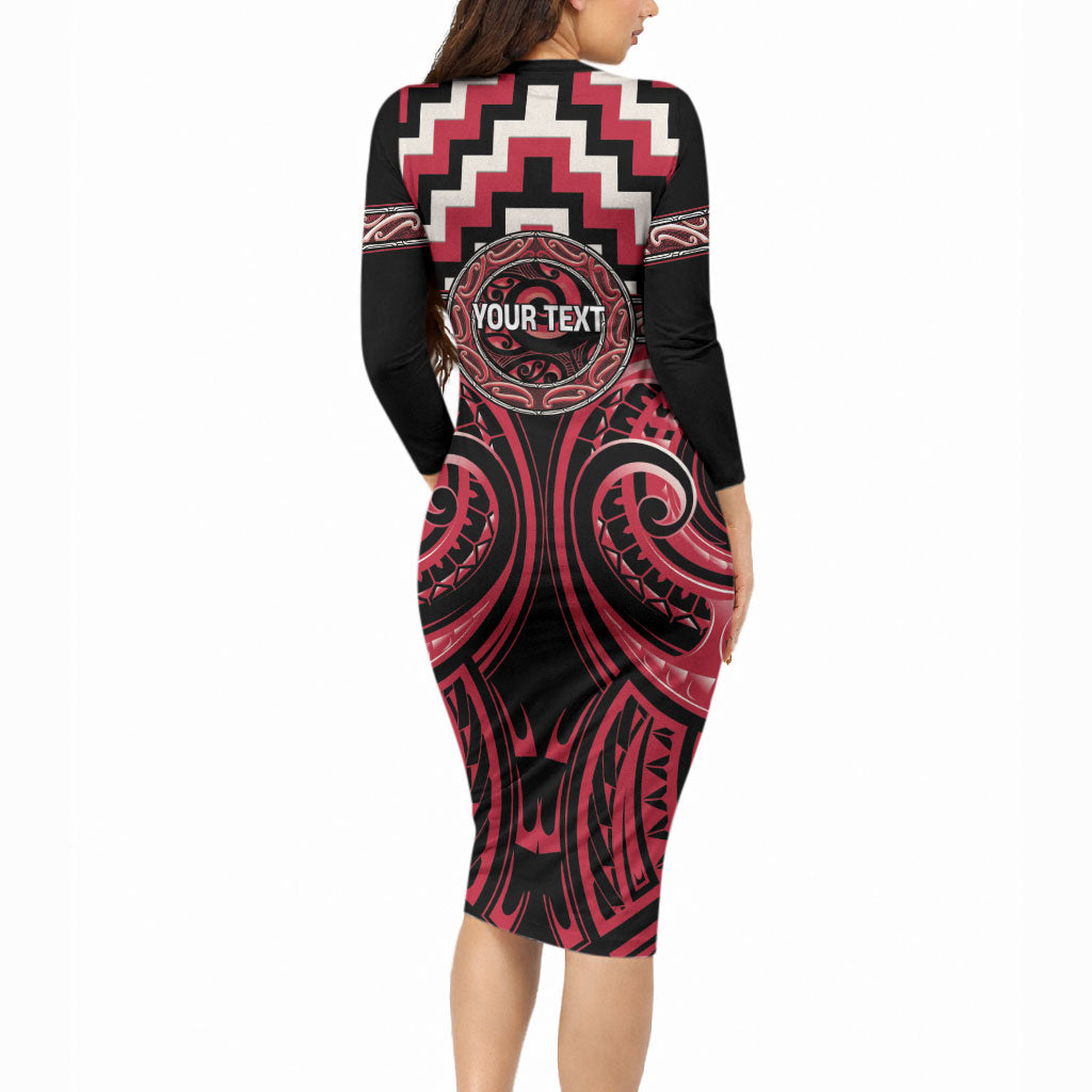 Aotearoa Ngai Te Rangi Personalised Long Sleeve Bodycon Dress Maori Iwi Poutama Puhoro Tattoo LT14 - Polynesian Pride