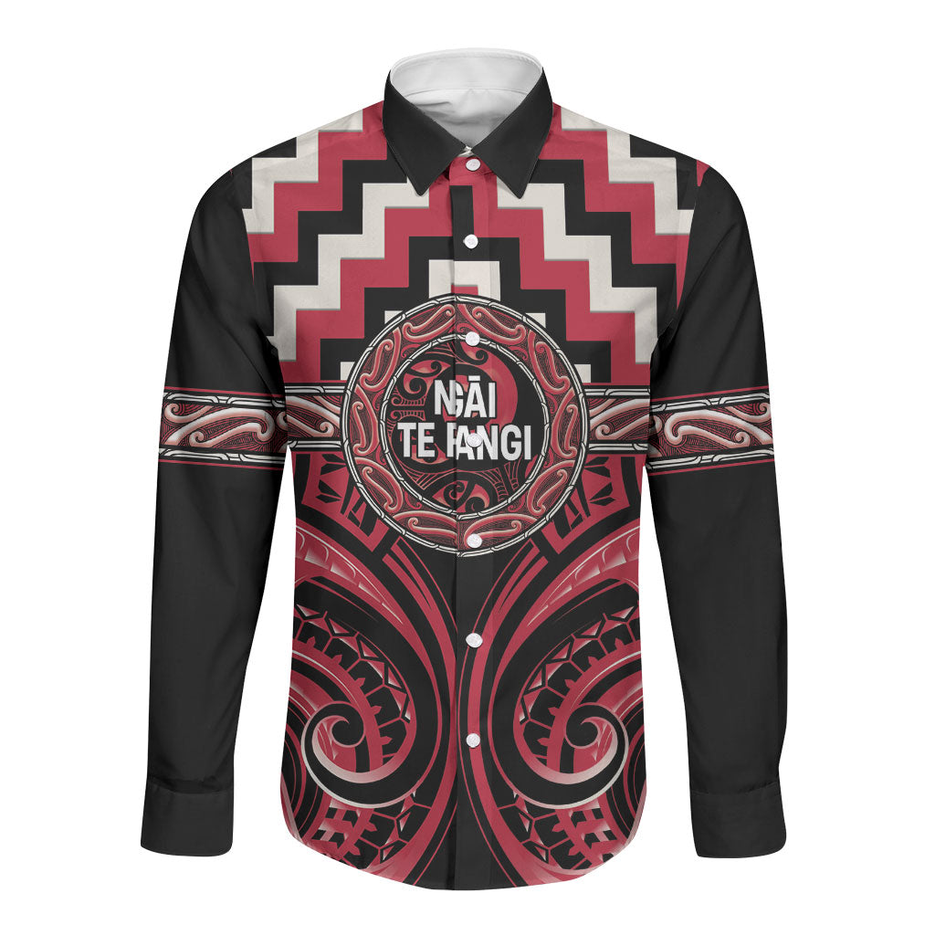 Aotearoa Ngai Te Rangi Personalised Long Sleeve Button Shirt Maori Iwi Poutama Puhoro Tattoo LT14 Unisex Red - Polynesian Pride