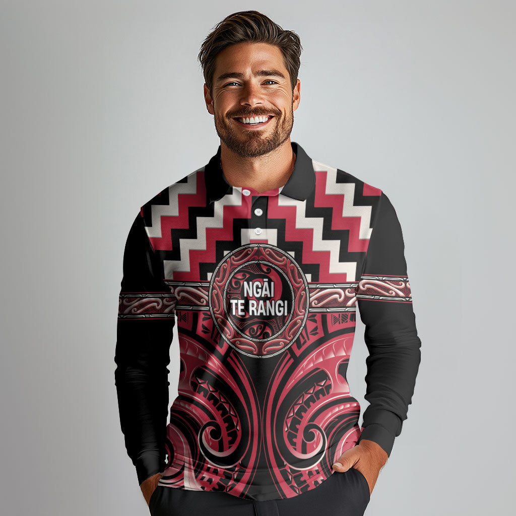 Aotearoa Ngai Te Rangi Personalised Long Sleeve Polo Shirt Maori Iwi Poutama Puhoro Tattoo LT14 - Polynesian Pride